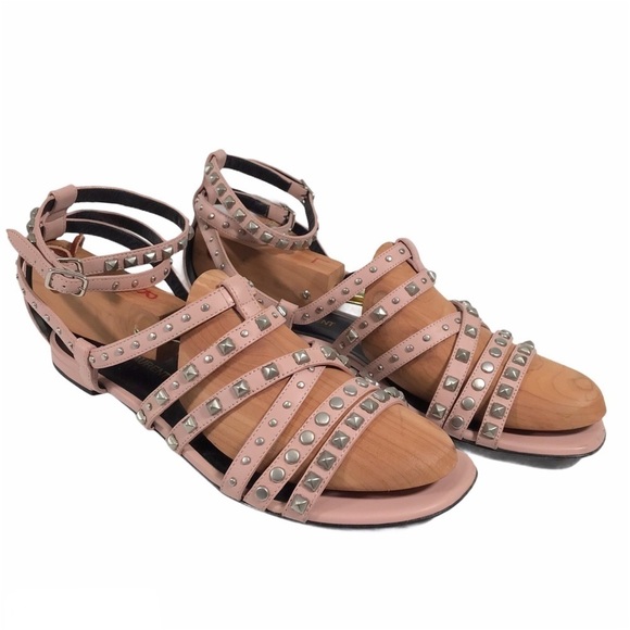 SAINT LAURENT Pink Gladiator Studded Leather Sandals 39.5 - Picture 1 of 16